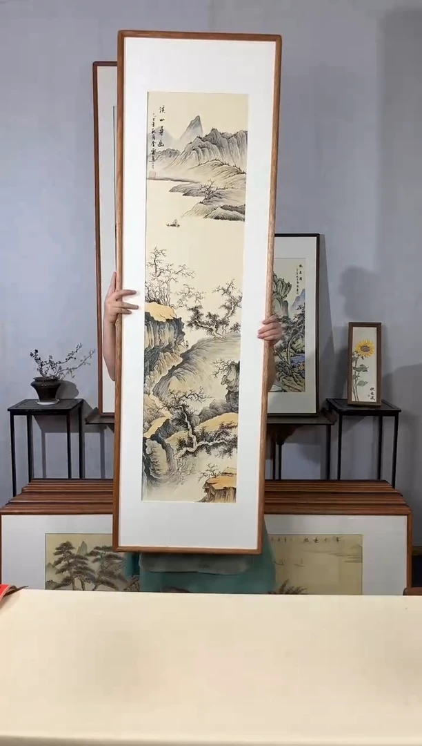 国画手绘*溪山寻幽*52*172cm带框发货