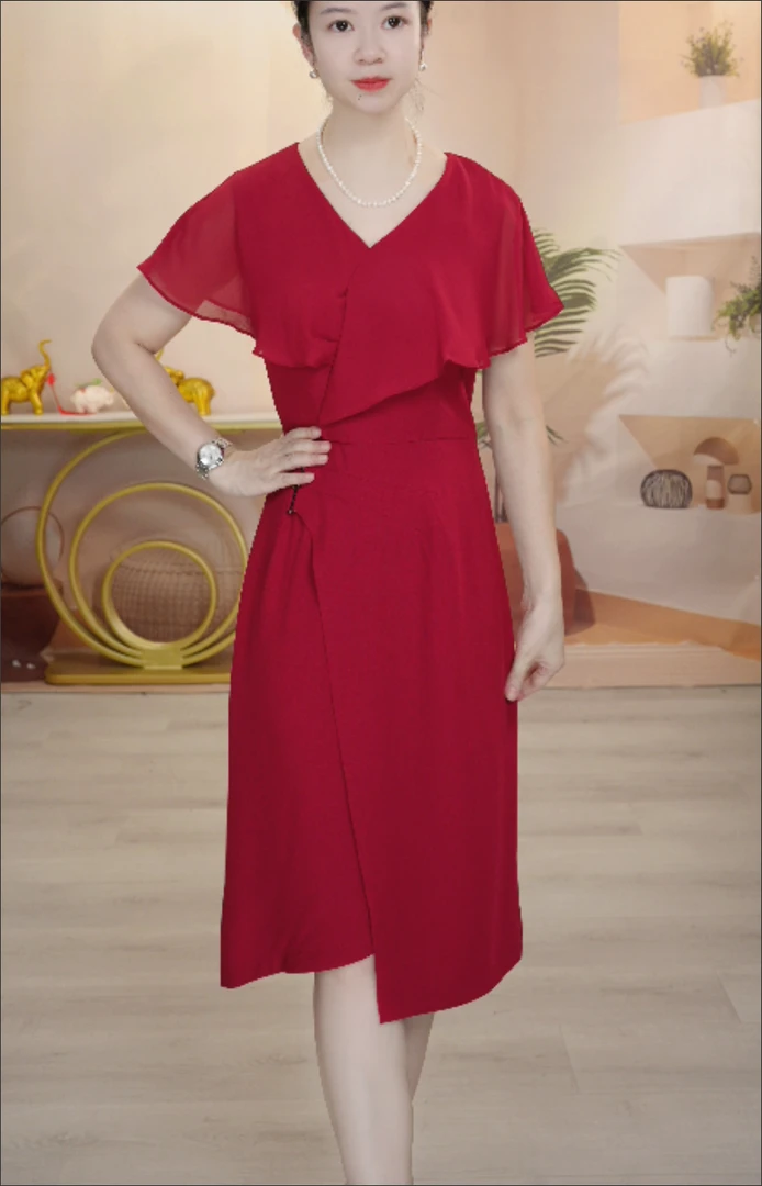 X0744  披肩袖圆领夏季灯笼袖婚礼服气质连衣裙结婚显瘦