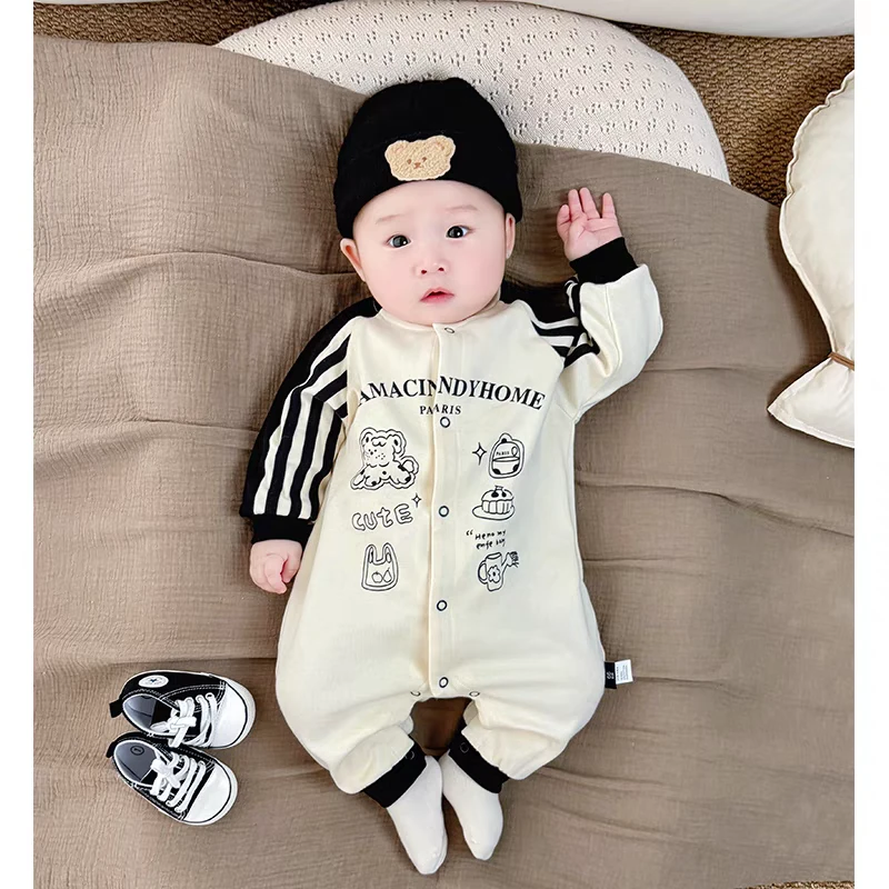 婴儿新生儿宝宝时尚个性洋气春秋连体衣哈衣爬服