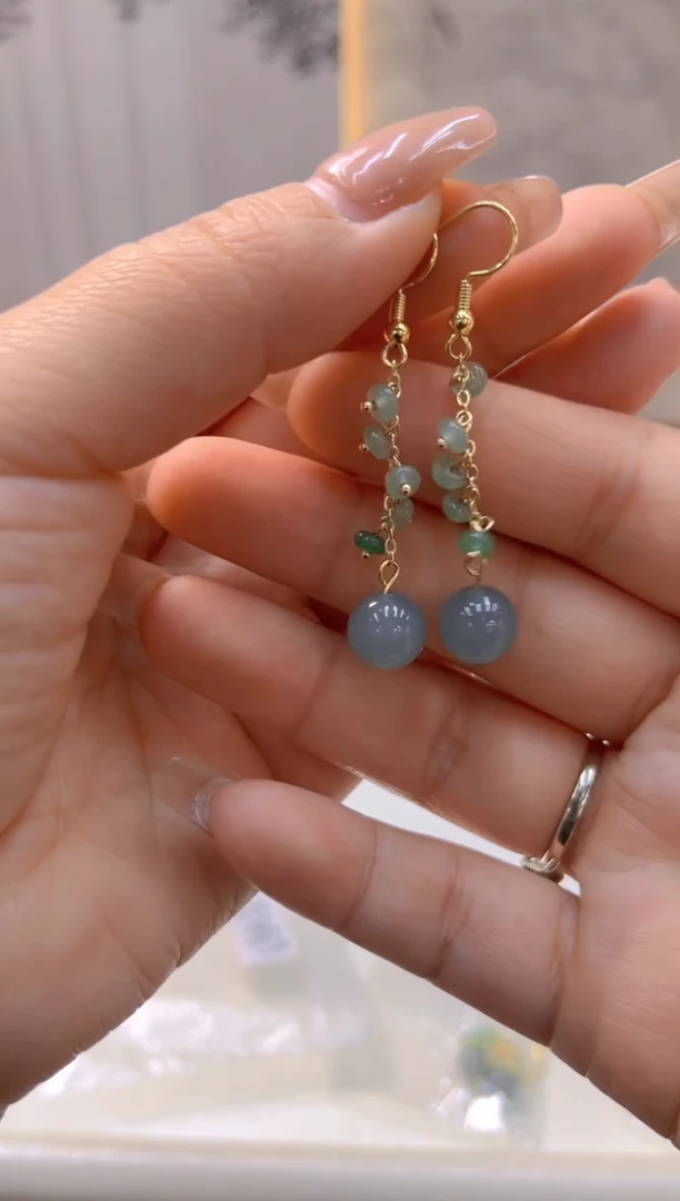 14K金镶嵌翡翠耳饰E437