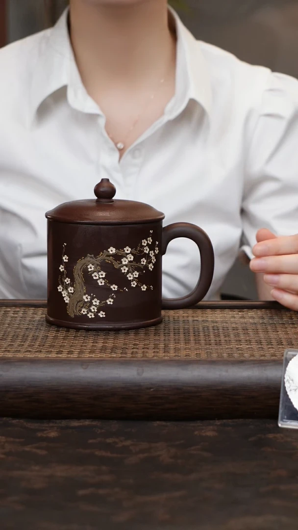 茶杯紫砂紫气花暇