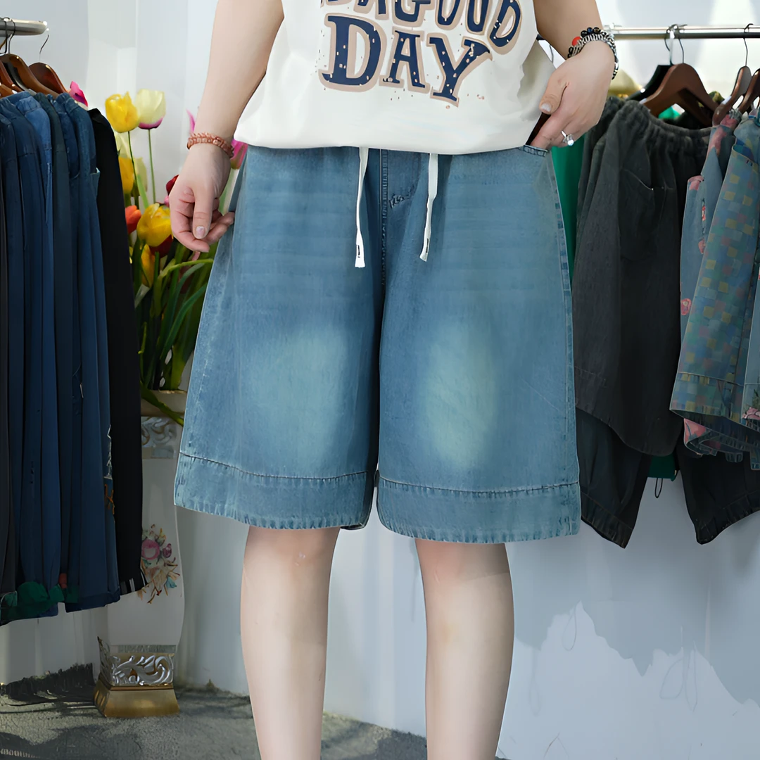 大码胖人高腰纯色五分裤长裤夏季轻熟风成人透气短裤