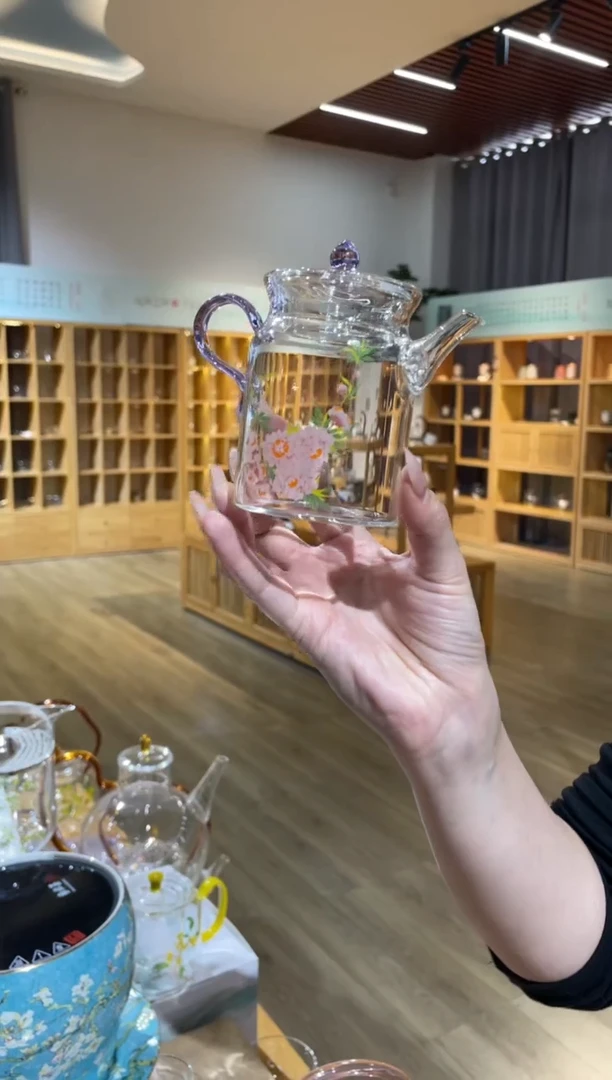手工艺品玻璃九河小执壶紫把桃花