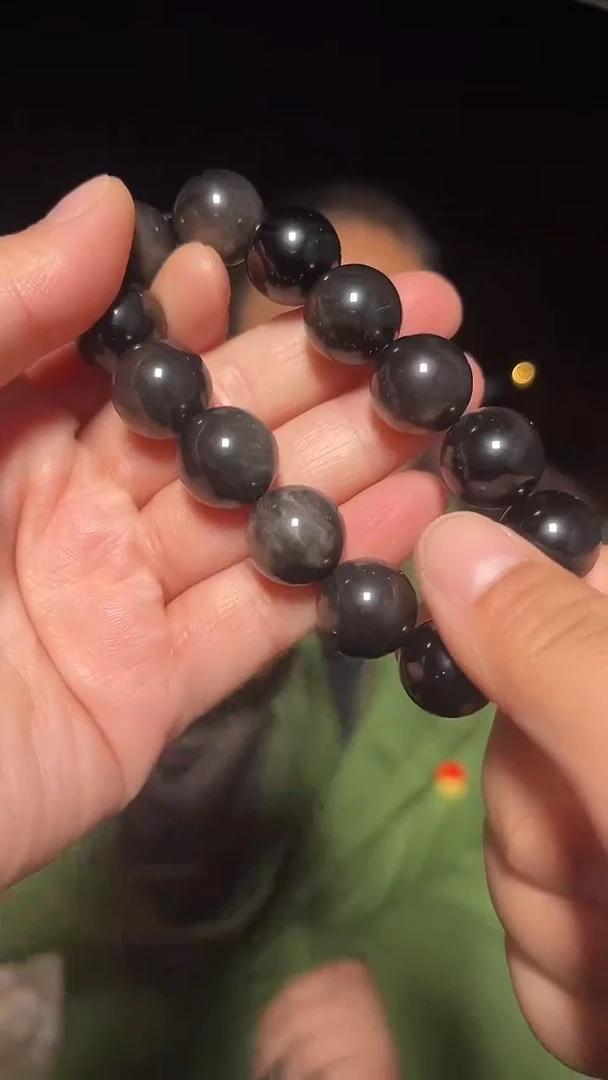 【闪购商品】黑曜岩手链未镶嵌天然银曜石手串多样性发一16mm