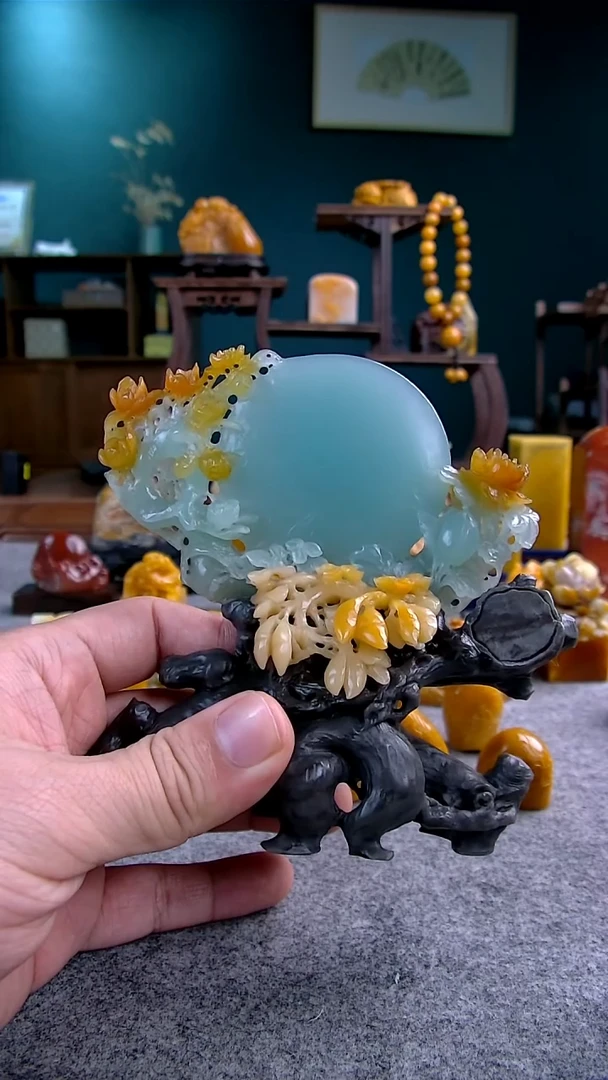 【闪购商品】云南石花好月圆云南蓝摆件