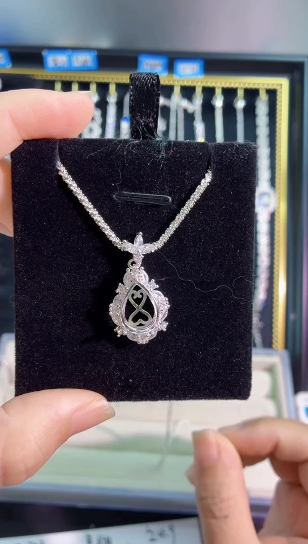 锆石铜合金39号 10*14水滴 冰花空托 带满天星链子 套装