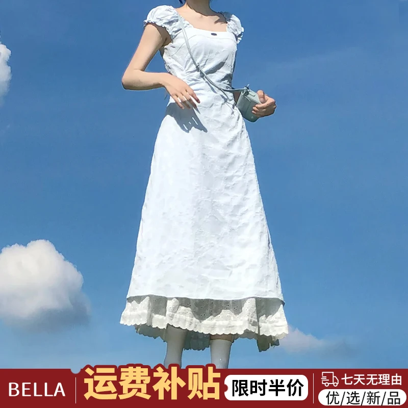 1005法式气质蓝色连衣裙女2025夏季新款小个子海边度假长裙高级感