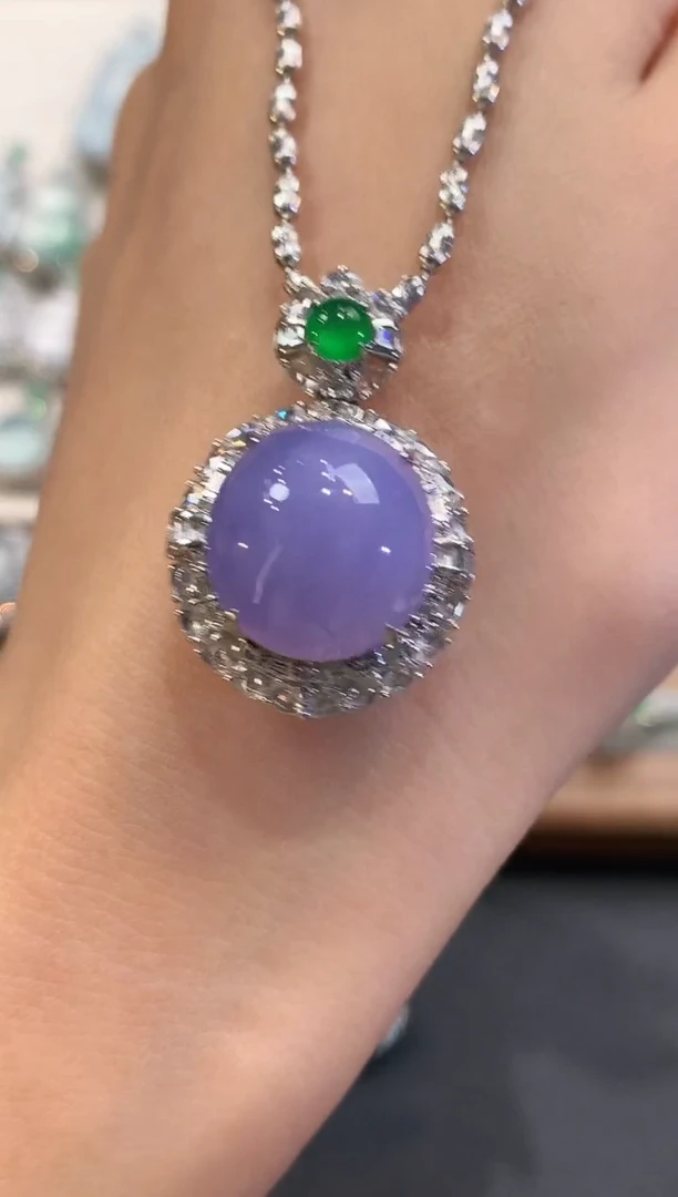 吊坠(不含链)18K金镶嵌翡翠a55 紫货有色差