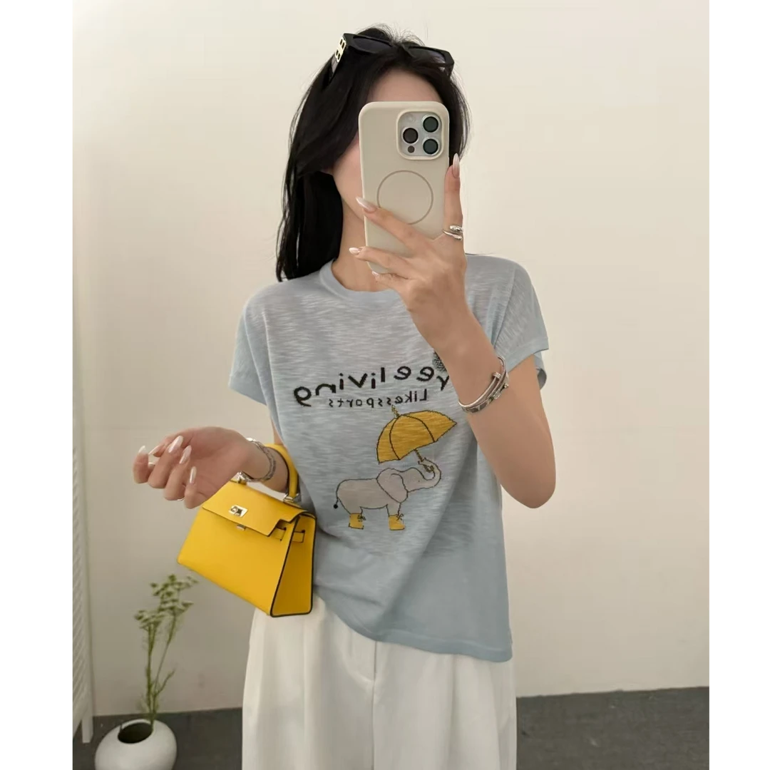 C105【线下同款】16针竹节~高定版！夏季短袖女针织衫清