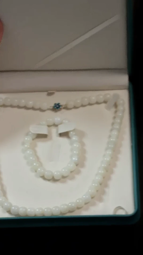 和田玉银S925镶嵌颈饰项链手链一套