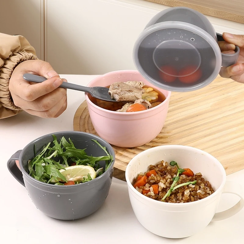 日本进口带盖汤杯微波加热带饭菜盒密封便当盒燕麦碗食品级早餐杯