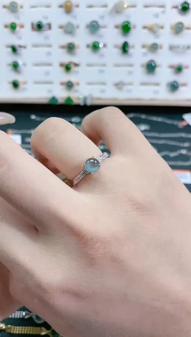 翡翠戒指银S925镶嵌天然翡翠