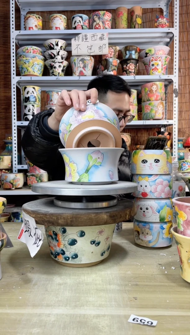 【闪购商品】摆件488陶花岛多肉陶瓷花盆罐——微瑕