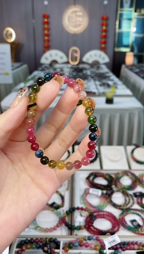 未镶嵌老矿碧玺色标冰体单圈手串6mm+碧玺dan多样性发货一条