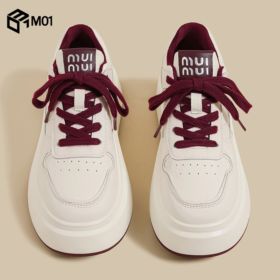 M01秋冬季新款厚底韩版小白鞋女红色设计感网红低帮运动休闲板鞋