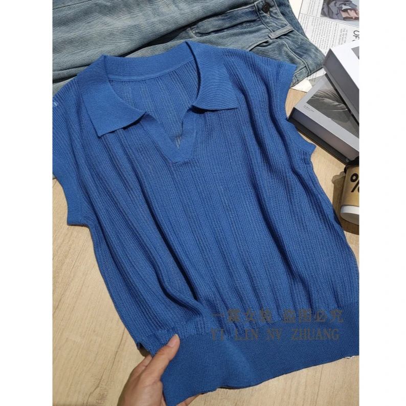 一霖女装2025新款Polo领短袖女款爆款飞飞袖百搭针织衫DM1123-1