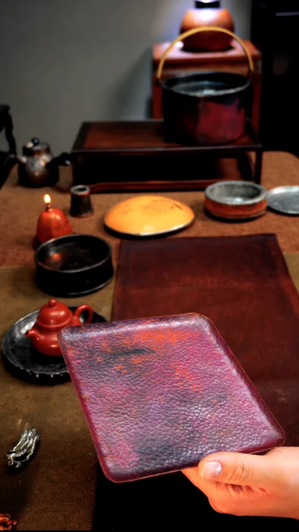 0639福利紫铜炭炉垫茶盘宽15.5