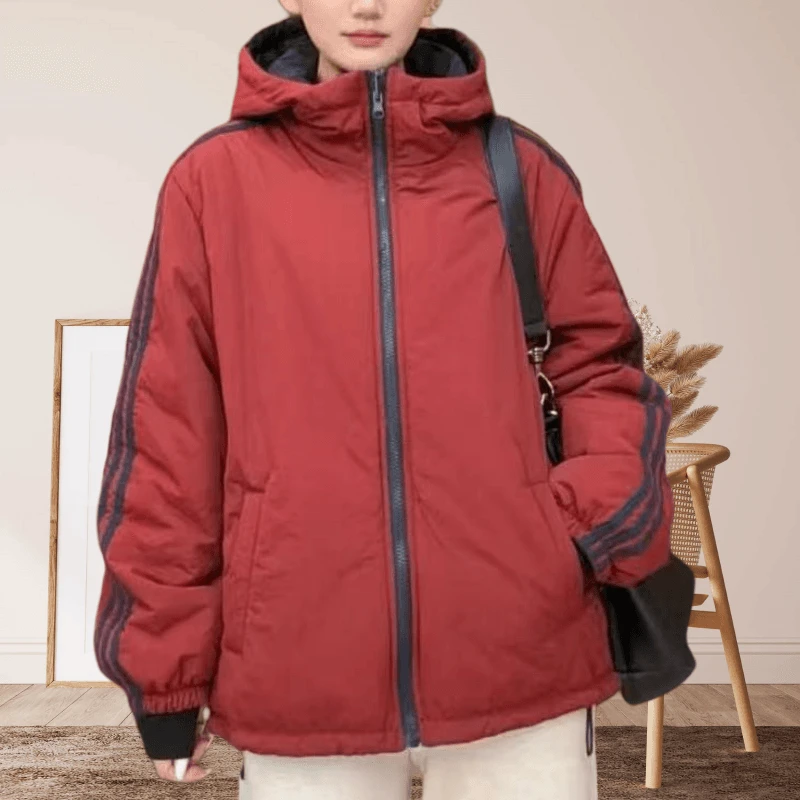 百搭时尚拼接连帽外套女装秋冬新品双面双穿加厚洋气减龄棉服外套