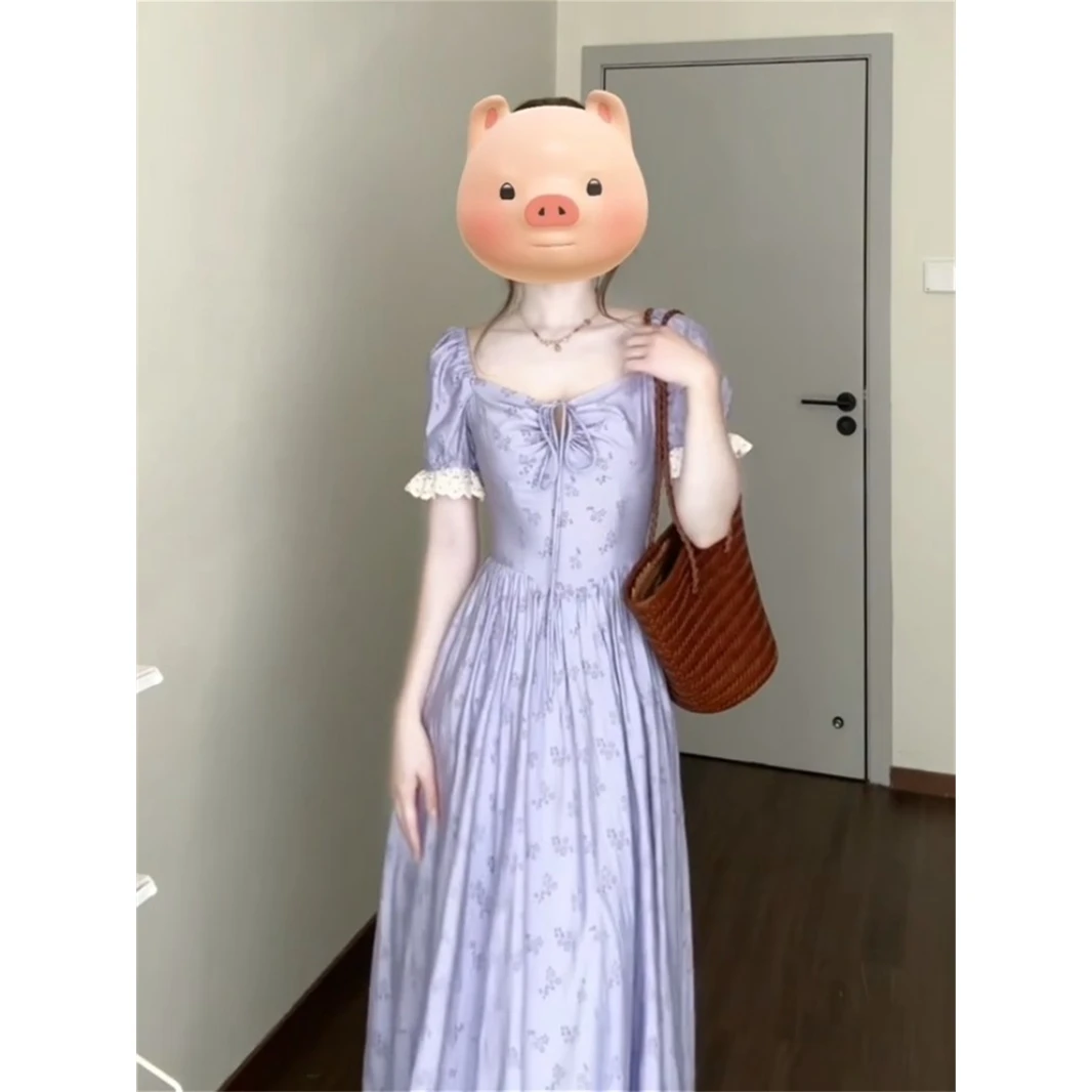 2025夏季超好看独特漂亮裙子法式气质绝美高级感紫色碎花连衣裙女