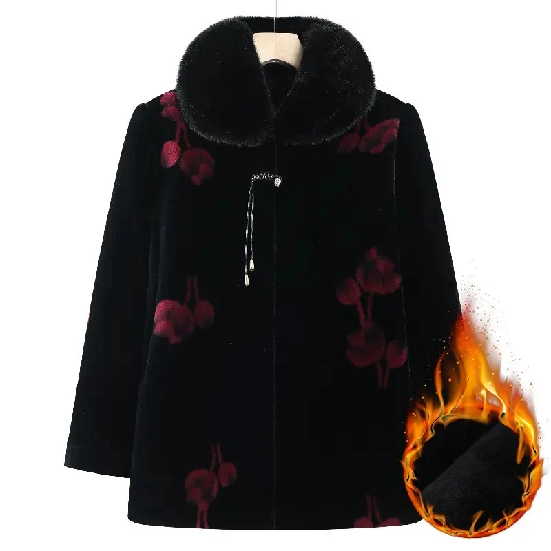 妈妈水貂绒外套中老年冬装女奶奶装加绒大衣高贵仿皮草