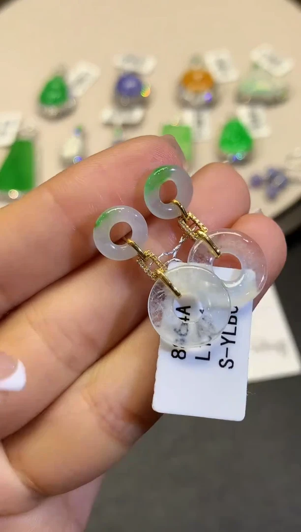 翡翠18K金镶嵌耳饰L1221 多样性发其一