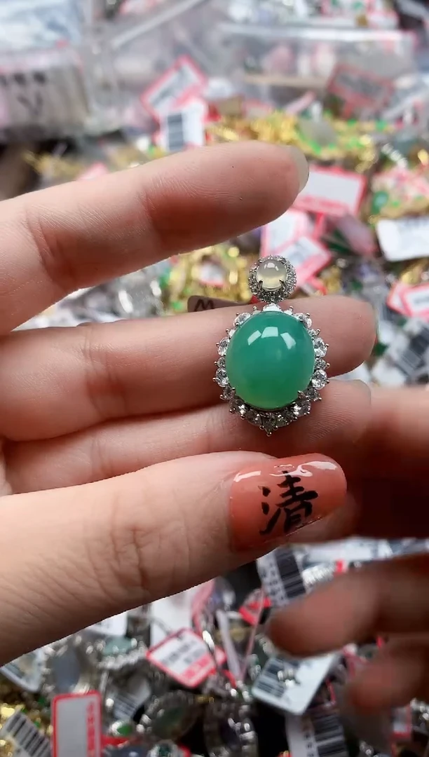 银S925镶嵌戒指翡翠天然A货缅甸翡翠