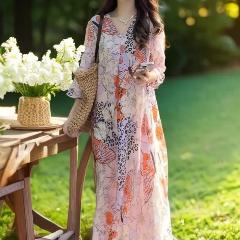 印花显瘦连衣裙颜色印花连衣裙颜色印花连衣裙碎花气质复古夏季