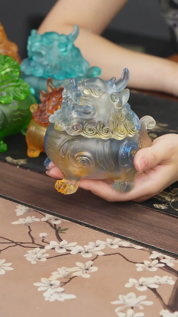 手工艺品琉璃程*知彩色狻猊香炉中号