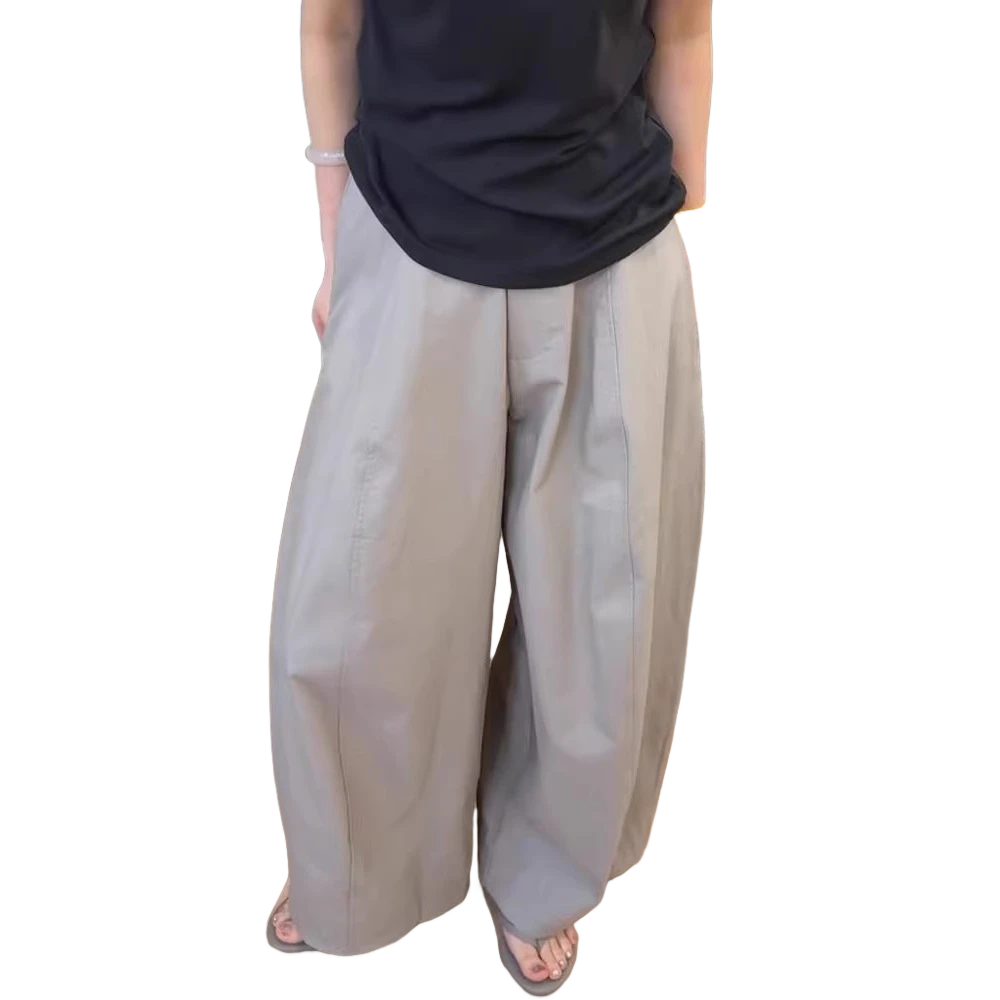 漂亮得想转圈圈的！灰色阔腿裤女夏季新款慵懒风宽松直筒休闲长裤