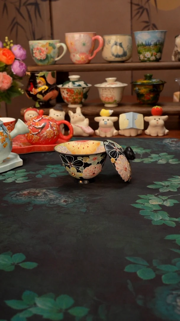 花满蹊  黑色紫砂盖碗