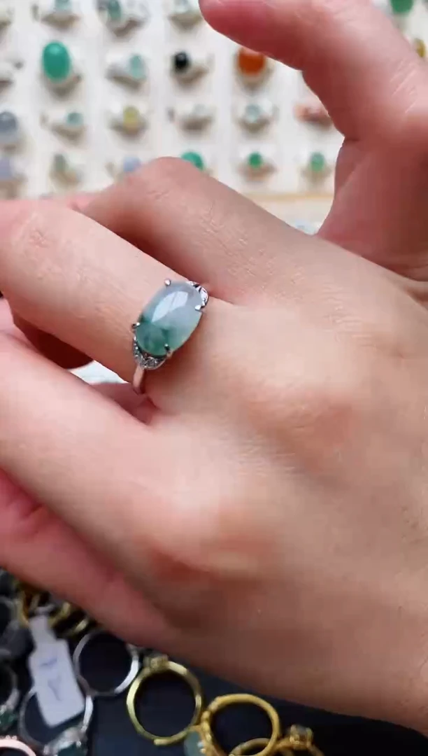 【闪购商品】翡翠戒指银S925镶嵌天然翡翠 333  5+