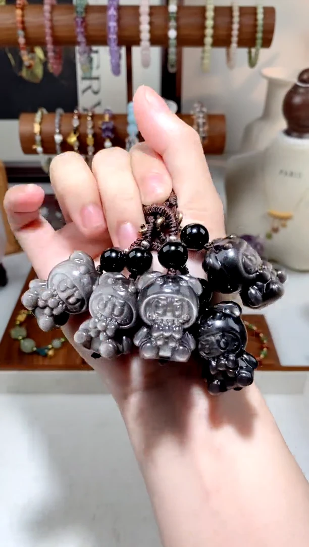 黑曜岩未镶嵌颈饰 银曜拉布布包挂 多样性发一