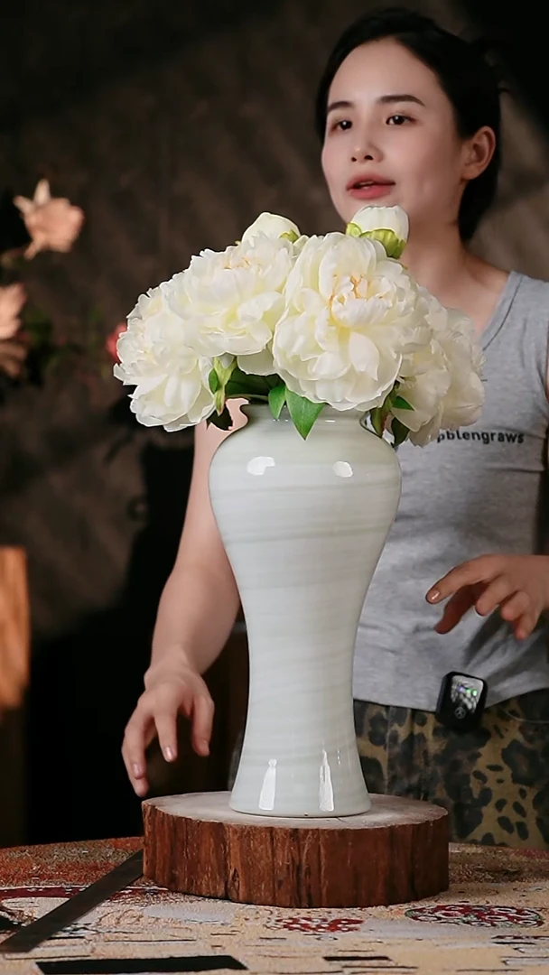 摆件景德镇高温陶瓷微瑕花器孤品（口径10高度32）