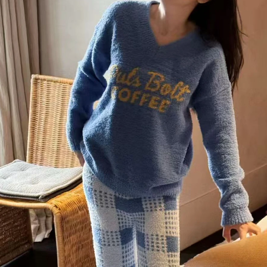2025新款毛绒睡衣家居服套装秋季加绒可外出时尚家居服