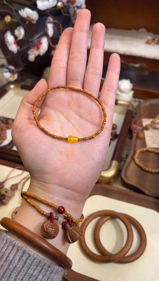 手串桃核【桃缘序】竹节「黄色葫芦」桃木桃核辟、挡、驱、护 备注手围