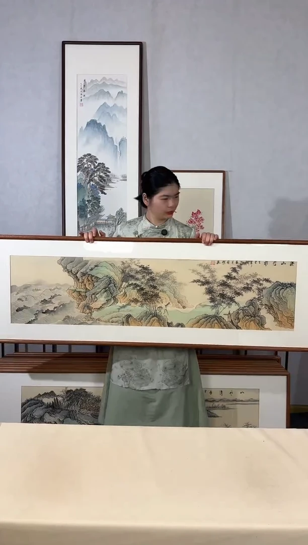 国画手绘*溪山行旅*52*172cm实木框