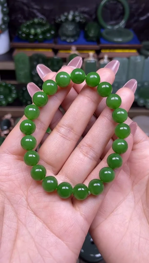 【闪购商品】和田玉手串阳绿未镶嵌珠子直径10