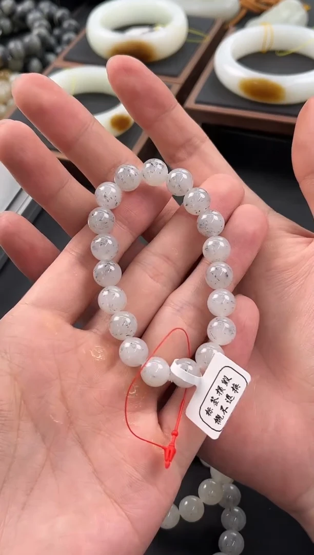 手串未镶嵌和田玉和田黑山青花手串卡10微色差