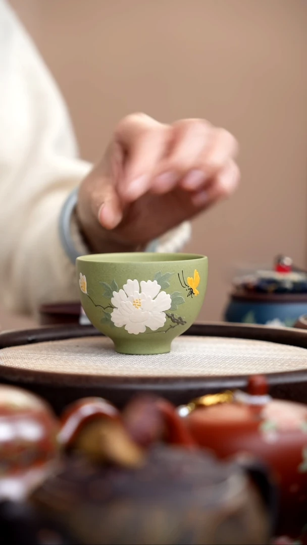茶壶紫砂豆青砂小碗杯白牡丹