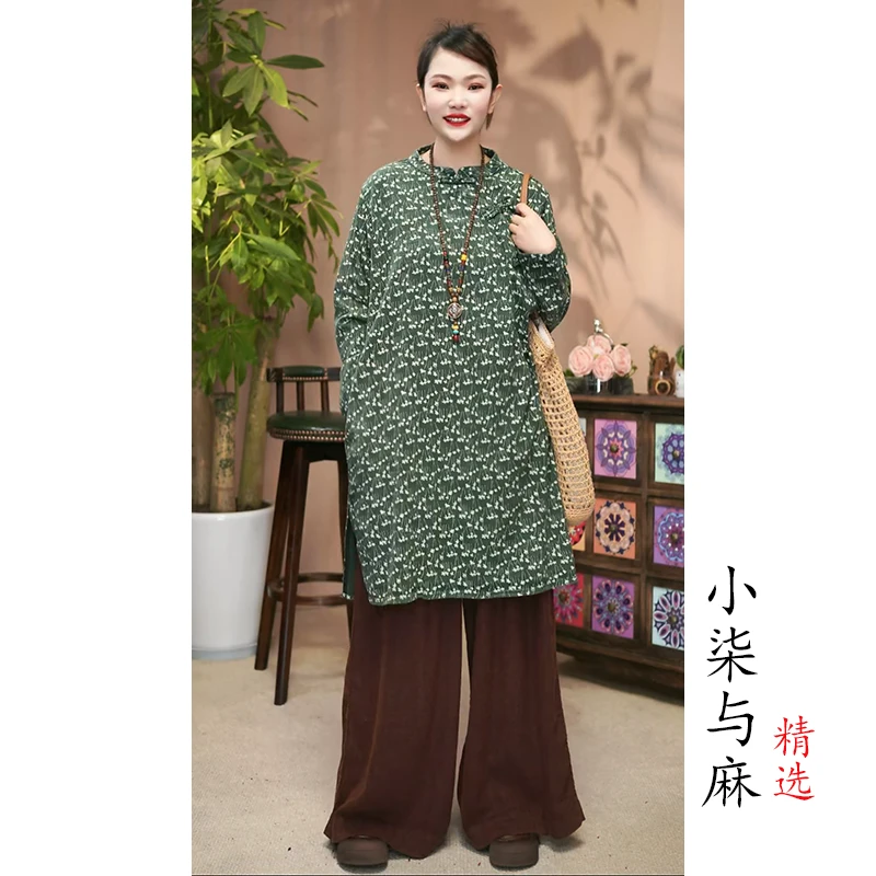 【小柒与麻】春季新款复古风炒颜炒色碎花裙袍裙袍（衣长83胸围130）