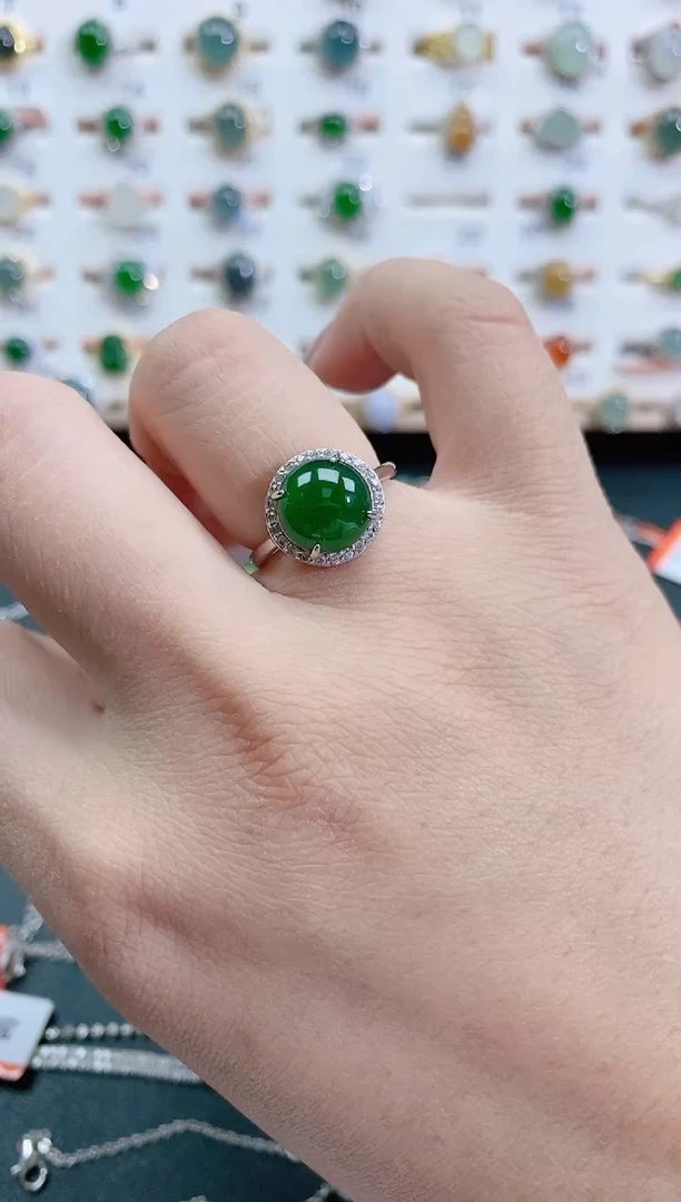 银S925镶嵌戒指翡翠天然翡翠