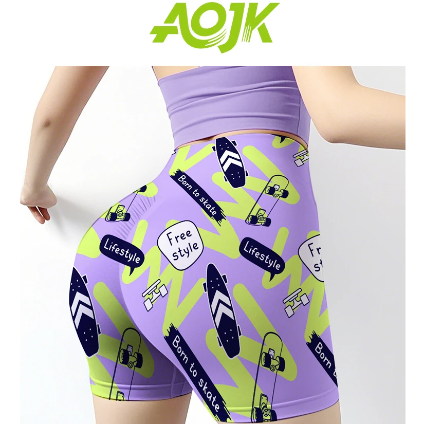 AOJK畅行滑板高腰紧身蜜桃提臀运动三分瑜伽裤跑步健身裤女外穿