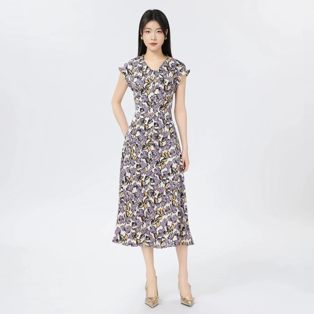 AMASS/阿玛施25年夏季新款气质优雅度假印花收腰显瘦连衣裙550009