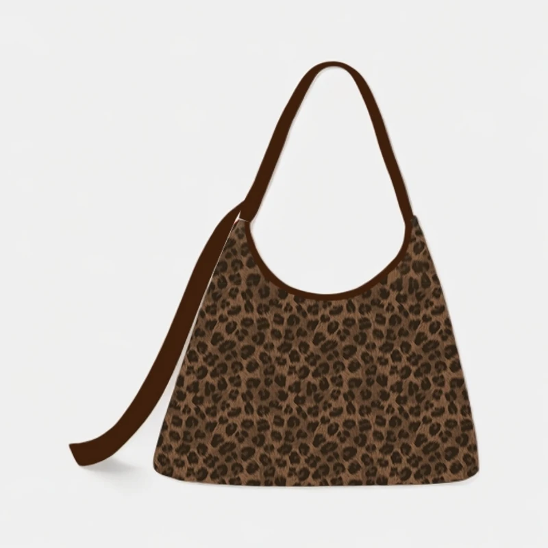 艺术鸭设计师原创野性咖棕豹纹新月斜挎包包时尚百搭单肩大容量女