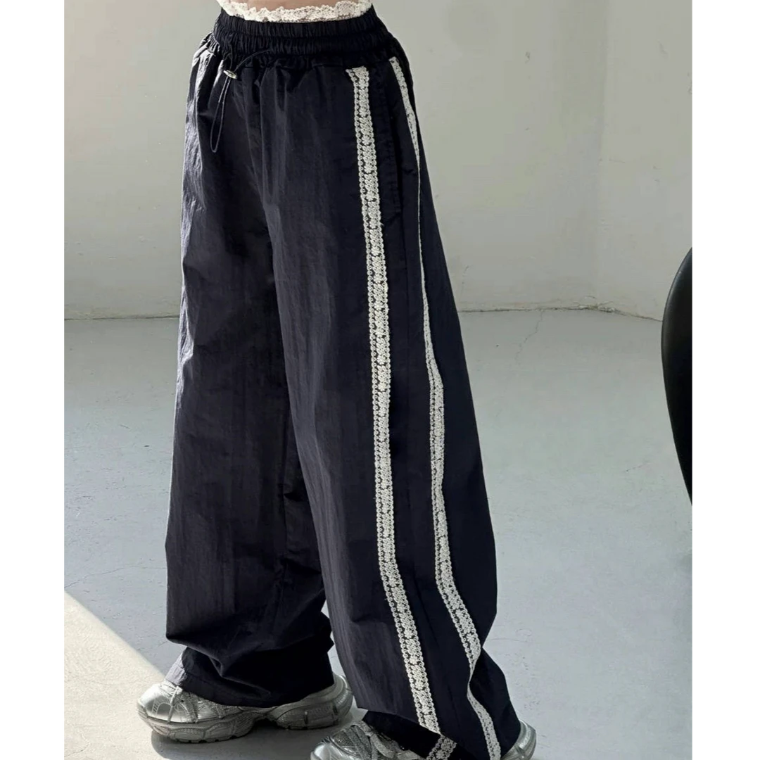 【苏舒童装】2025春秋季新款女童蕾丝边宽松直筒阔腿长裤子25832