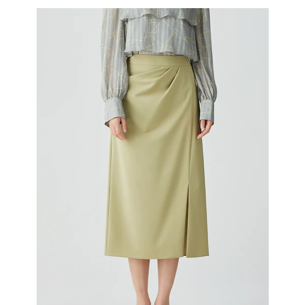 青竹绿水洗羊毛直身中长款半裙YSK24368ACYE0B4