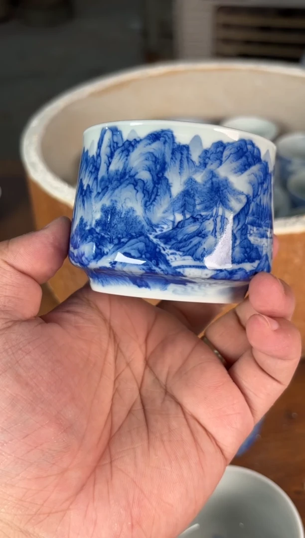 杯清*叶看山柴窑青花看山柴窑青花