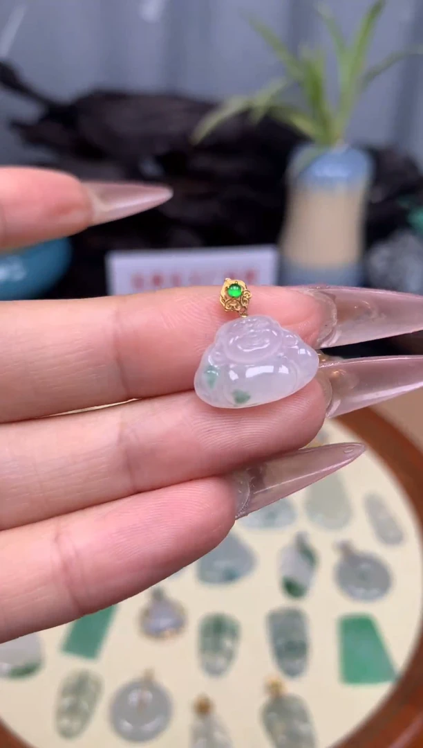 翡翠18K金镶嵌吊坠(不含链)佛公