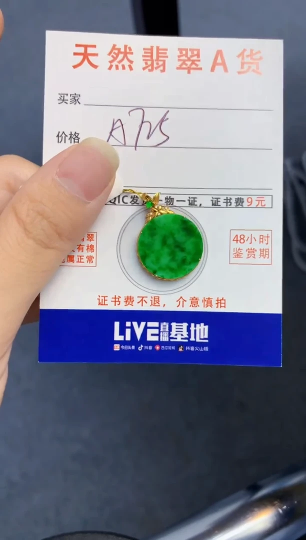 颈饰18K金镶嵌翡翠天然缅甸A货翡翠百元以上9元证书费自理