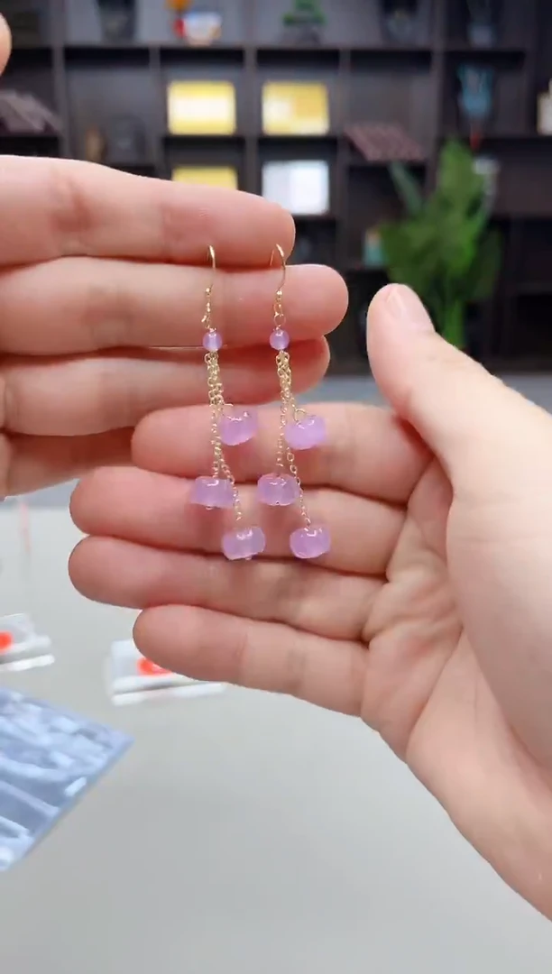 银S925镶嵌石英质玉（天山翠）耳饰X05